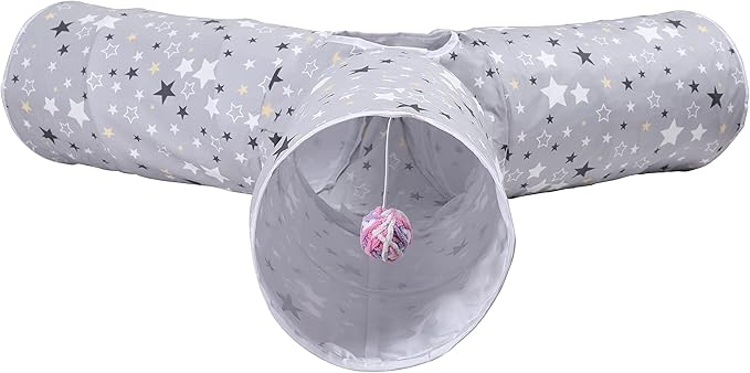 Cat Tunnel,Large Cat Tunnel for Indoor Cat, Kitten Toys Collapsible 3 Ways Play Toy, Pet Tube Hideaway Tunnel with Ball for Cats Rabbits Kittens (Gray Star Large)
