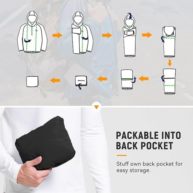 baleaf Men's Rain Jacket Waterproof Windbreaker Running Cycling Golf Hiking Gear Hood Lightweight Reflective Packable