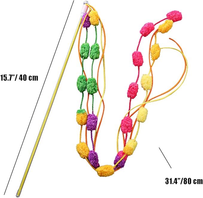 IUHKBH Cat Toys, 4 Pcs Plush Srtip Cat Wands Interactive Cat Teasing Stick Vibrant Cat Teaser Wands with Bell for Cat Kitten Having Fun Exerciser Playing
