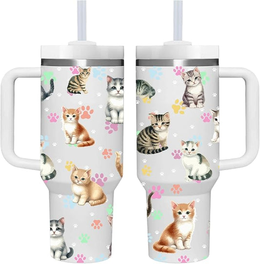 40 OZ Kitty Tumbler with Handle.Cat Lover Gifts.Unique Birthday Christmas Gifts for Cat Lover.Personalized 40 OZ Cat Tumbler Gifts for Women Men.