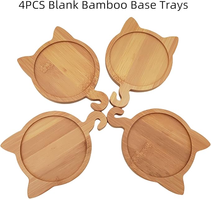 4PCS Mosaic Bamboo Coasters for Crafts, Blank Base Trays, Drinking Cup Coaster, Plant Coaster, Art Plate,DIY Mosaic Supplies (Cat)