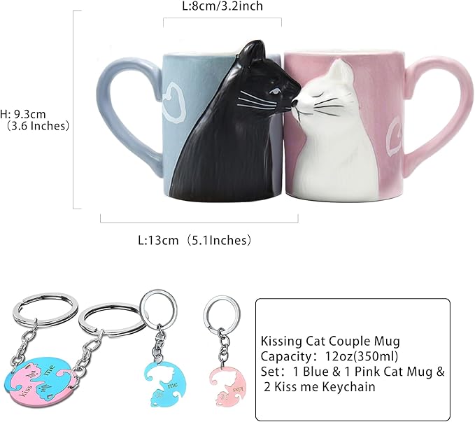 BigNoseDeer Couple Gifts Cute Kissing Cat Mug Matching Couples Stuff Ceramic Coffee Mugs for Wedding Gifts Anniversary Engagement Gift for Couples Cat Lovers 12oz