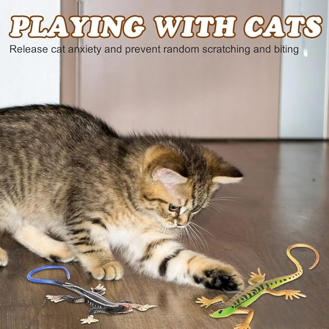 DONGKER 4 PCS Cat Toys,PVC Simulated Lizards Toys for Kittens Adult Cats Over 6 Months Old Halloween Christmas