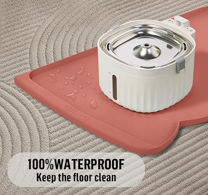 OHMO Dog Food Mat(Erythrinus, 24 * 15'') w/Residue Collection Pocket Silicone Pet Feeding Mat for Floor High Edges Anti Spills Waterproof Cat Water Bowl Tray, Easy Clean Placemat