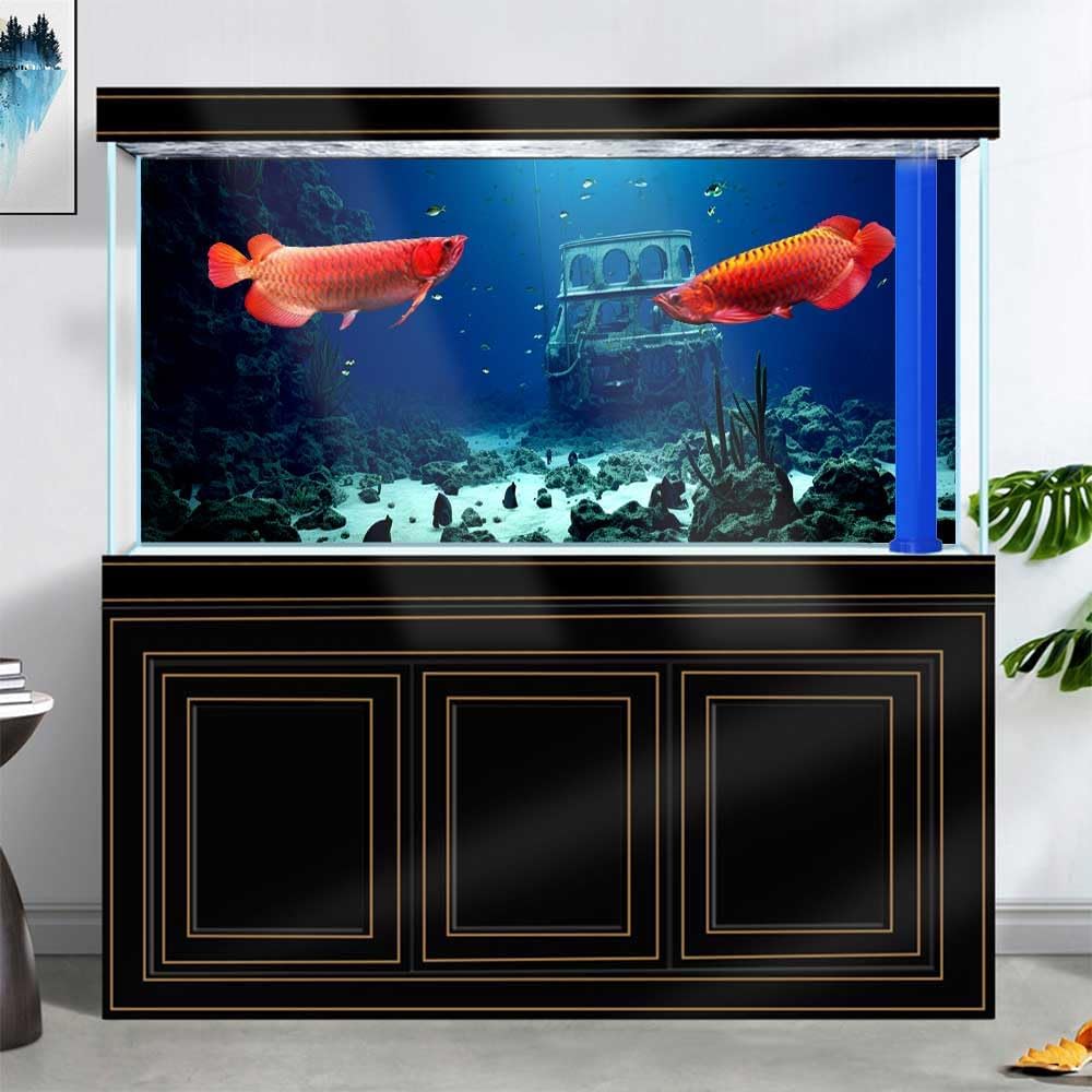30X18IN Natural Underwater Aquarium Background, Pictures 3D Fish Reef Fish Tank Decoration Background, with 8 EVA Double-Sided Tape
