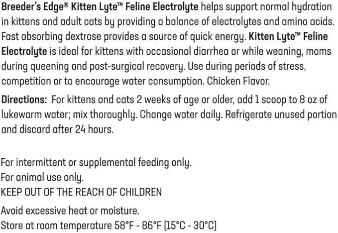 Breeder's Edge Kitten Lyte- Feline Electrolyte Supplement for Cats and Kittens- 300 gm