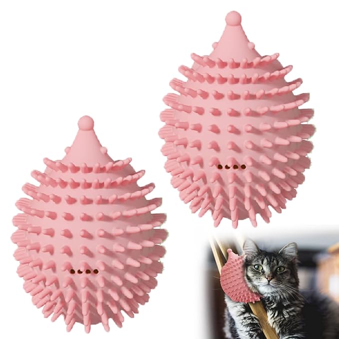 4.5in Cat Grooming Wall Mount - Corner Face Scratcher and Massage Comb for Cat and Dog (Pink)