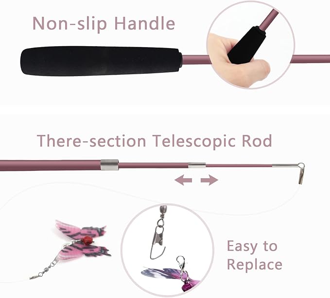 SONGWAY Cat Butterfly Toys - 13 Pieces Cat Toy Set, Retractable Cat Wand Toy with Replacement Refills with Bell, Interactive Cat Toys for Indoor Cats Kittens