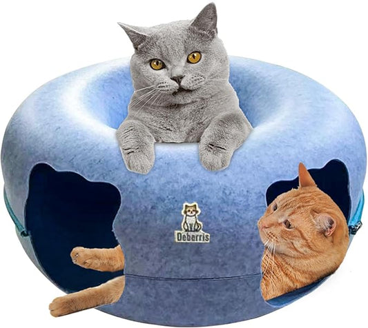 Peekaboo Cat Tunnel Bed-Large, Scratch-Resistant Donut Cave for Indoor Cats Up to 30-45 lbs, Detachable & Washable Design, Perfect Cozy Play & Rest Spot for Cats and Small Dogs (Blue, Large)