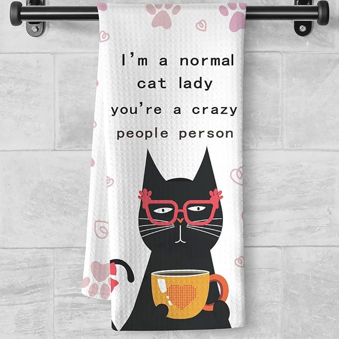 Crazy Cat Lady Gifts,Cat Towel,Cat Kitchen Towels,Cat Hand Towel,Cat Dish Towels,Black Cat Decor,Cat Kitchen Accessories,Gifts for Cat Lovers for Women-Perfect for Decorating Your Kitchen and Bathroom