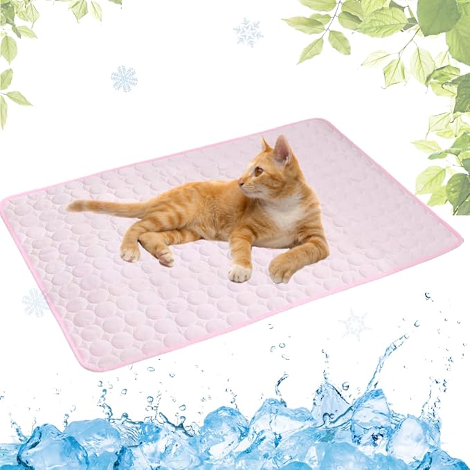 Dog Cooling Mat Washable, Portable Summer Dog Pad, Water-Absorbent Pet Cooling Pad, Ice Silk Self-Cooling Mat for Dog for Kennel/Sofa/Bed/Floor/Car Seats(Pink,11x15in)