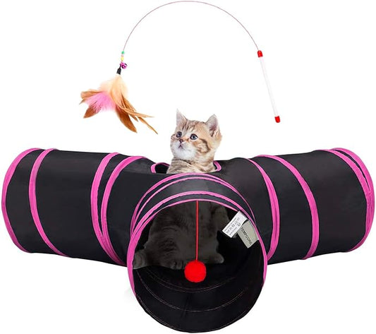 Tempcore Pet Cat Tunnel Tube Cat Toys 3 Way Collapsible, Cat Tunnels for Indoor Cats，Kitty Tunnel Bored Cat Pet Toys Peek Hole Toy Ball Cat, Puppy, Kitty, Kitten, Rabbit