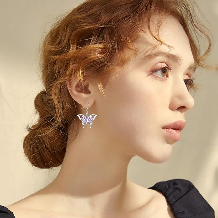 Black Cat/Bat/Spider/Pumpkin/Wolf/Bunny/Sun and Moon/Turtle/Raven 925 Sterling Silver Leverback Dangle Earrings Moon Gothic Christmas Earrings Jewelry Gift for Women