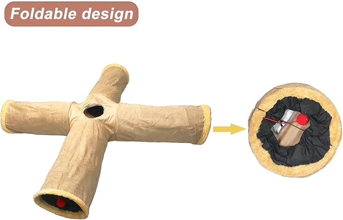 Cats Bunny Tunnel Tube,Extra Long 4-Way Collapsible Small Animal Play Tunnel Toys Durable Suede with Hanging Ball Toy for Indoor Cat Kitten Kitty Bunny Rabbit Ferret