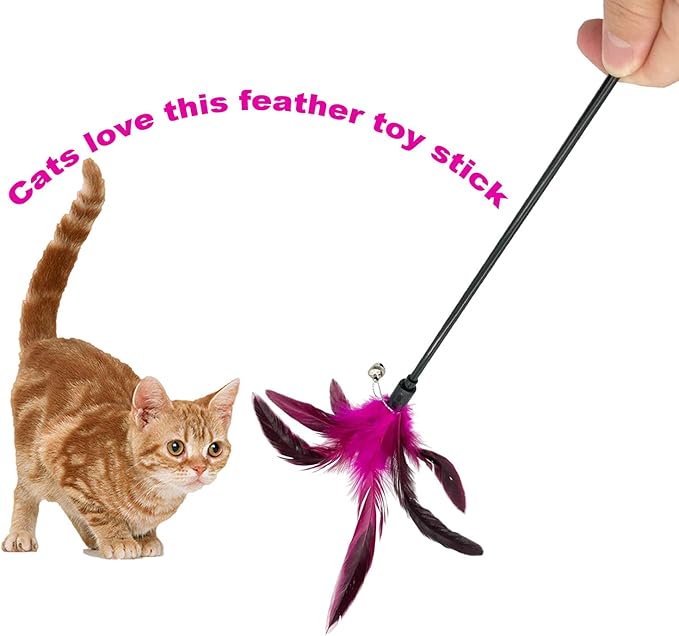 Cat Wand Toy Feather Stick Cat Toys, 8 PCS Cat Feather Wand Toys, Interactive Cat Toy Feather Wand for Indoor Cats