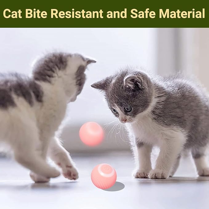 Interactive Smart Cat Ball,Quiet Cat Toys for Indoor Cats Adult Automatic 360° Rotating Kitten Toys,Intelligent Automatic Mobile Ball USB Charging Pet Toy,Fun Gift for Kitten. (Pink)