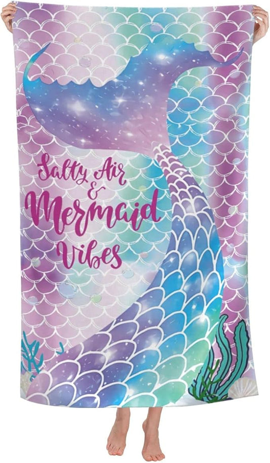 Mermaid Microfiber Beach Towels for Girls/Kids Personalized Beach Towels for Toddler/Baby, Cute Beach Towel, Thin Quick Dry Pool Towel 30"x 60"