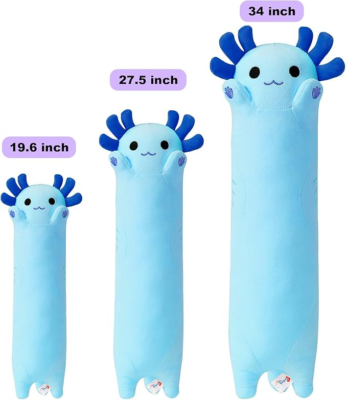 PEACH CAT Blue Long Axolotl Plush Pillow Toy Cute Axolotl Stuffed Animal for Girls and Boys 19.6"