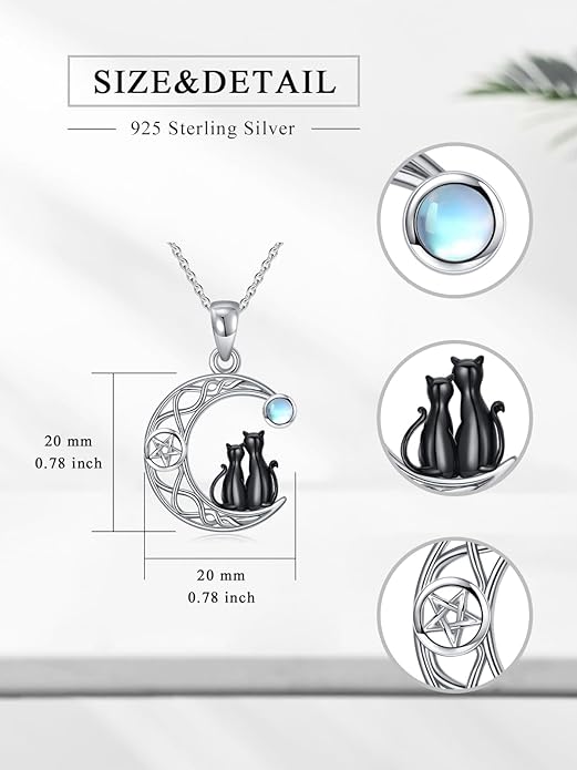 Black Cat/Dragon/Fox/Wolf Necklace 925 Sterling Silver Celtic Moon Pentagram Pendant Gothic Jewelry Goth Halloween Gifts for Women