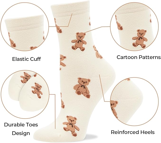 Benefeet Sox Cute Crew Socks for Women Girls Novelty Funny Patterned Socks Colorful Kawaii Cotton Casual Calf Sock 5 Pairs