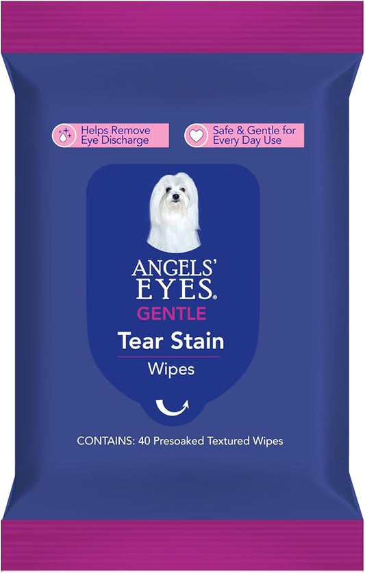 ANGELS’ EYES Face, Eye & Paw Cleansing & Tear Stain Wipe, Large 4”x7” Hypoallergenic Dog & Cat Wipes, Reduce Tear Stains, Dirt, and Discharge, Fragrance Free, 40 Count