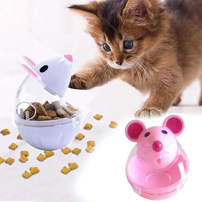 Beige Interactive Toys for Cats, Play Cat Toy Pet Cat Kitten Mouse Shape Treat Holder Food Storage Dispenser Chew Play Toy for Indoor Cat and Kitten Exercise Cat Mice and Animals Toys