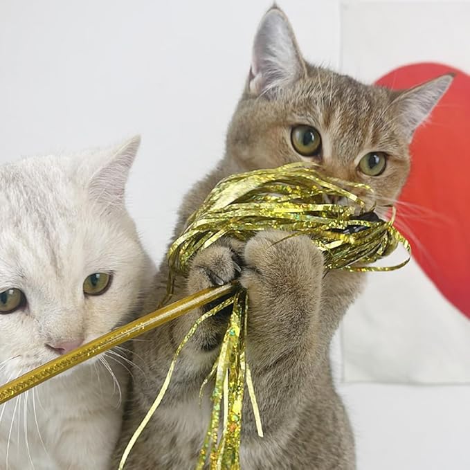 IUHKBH Cat Wands, 4 PCS Colorful Cat Tassel Toys with Bell Interactive Cat Teaser Wand for Cat Kitten Having Fun Exerciser Playing