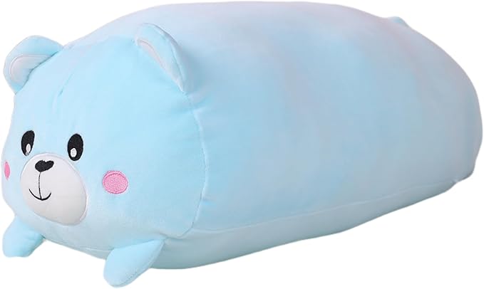TemBe 23.6 inch Cute Large Bear Plush Stuffed Animal Pillow, Very Soft Squish Mellow Hugging Toy Gifts for Bedding, Kids Sleeping Cute Pillow (Blue Bear)