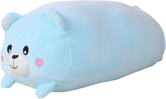 TemBe 23.6 inch Cute Large Bear Plush Stuffed Animal Pillow, Very Soft Squish Mellow Hugging Toy Gifts for Bedding, Kids Sleeping Cute Pillow (Blue Bear)