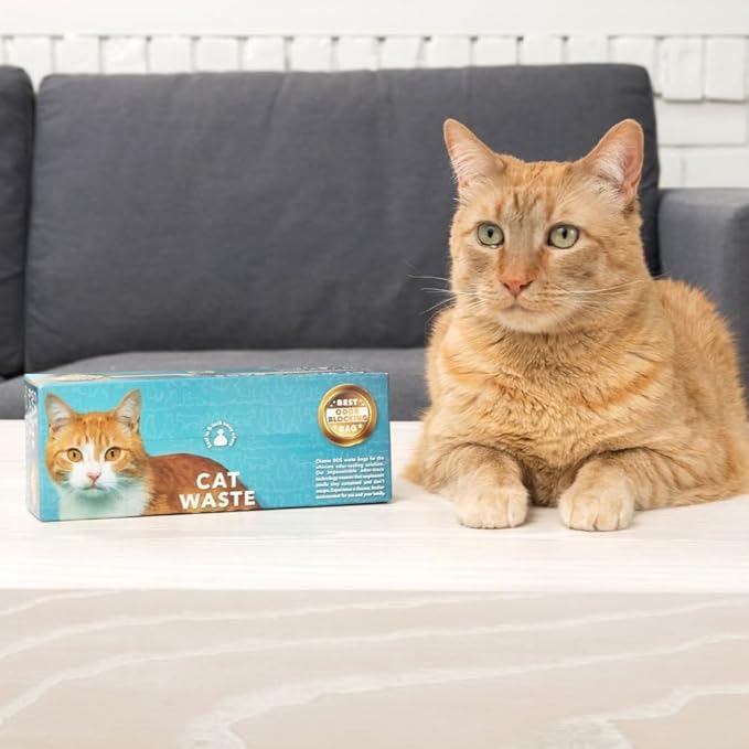 BOS Amazing Odor Sealing Cat Waste Disposal Bags - Durable and Unscented [Size: M, Color: Light blue] (90 count, Pack of 2) (180bags)★Brand-new packaging design!! NOT a litter box liner