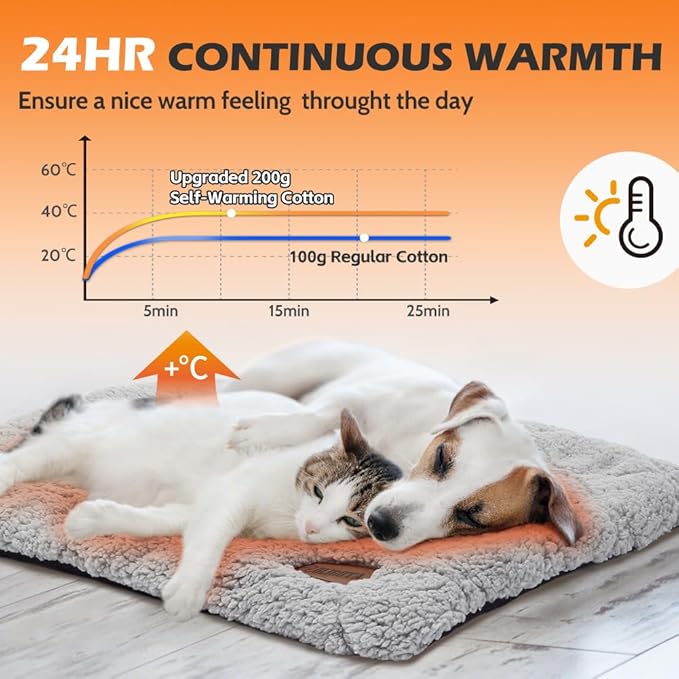Self Warming Cat Bed Self Heating Cat Dog Mat 24 x 18 inch Soft & Fluffy Cat Bed Noiseless Thermal Pet Pad for Indoor Outdoor Pets with Removable Cover Non-Slip Bottom (24"L x 18"W x 1.2"Th)