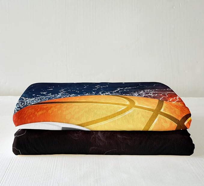 Erosebridal Sports Fleece Blanket Boys 40x50 Size,Baseball Soccer Sherpa Blanket Kids Teens Basketball Football Plush Blanket Ball Games Blanket,Fire Ice Trippy Lightening Decor Soft Luxury
