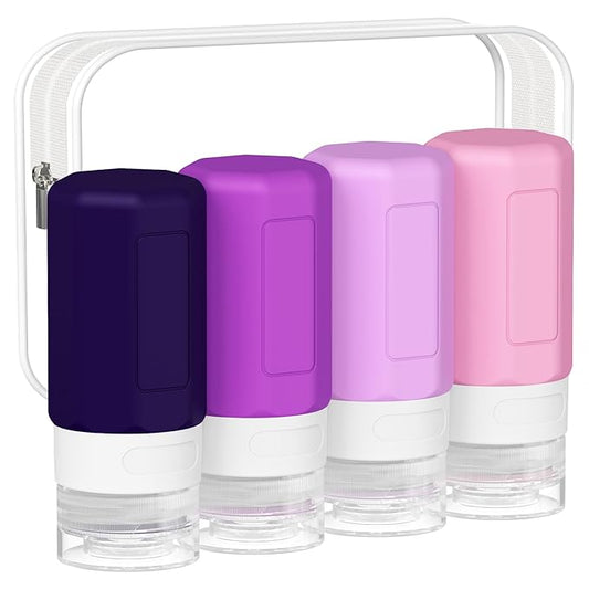 2 oz Travel Bottles, Small Travel Size Containers, TSA Approved Silicone Travel Toiletries Bottles, Shampoo and Conditioner Travel Kit for Women (Purple)