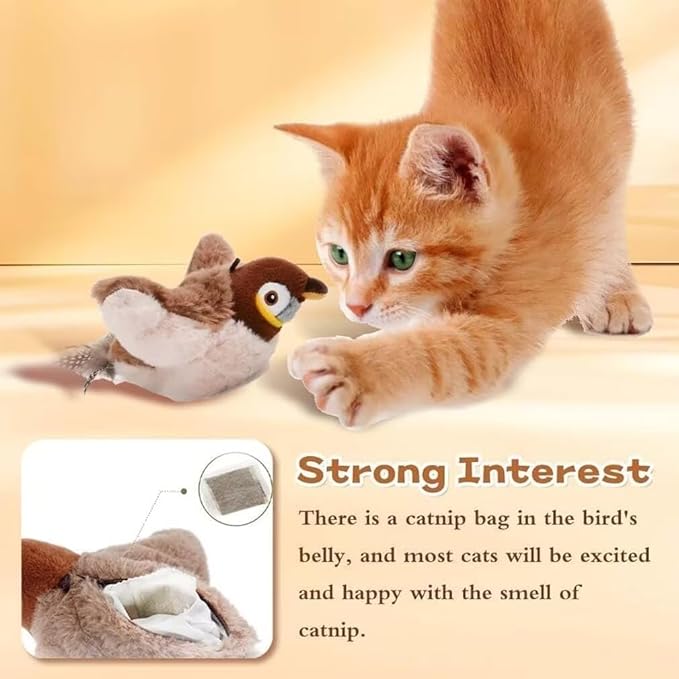 Flappy Chase Cat Toy, Flappy Bird Chase Cat Toy, Interactive Flying Bird Cat Toys for Indoor Cats, Flying Cat Toys for Indoor Cats, Simulated Interactive Chirping Bird Cat Toy Sparrow