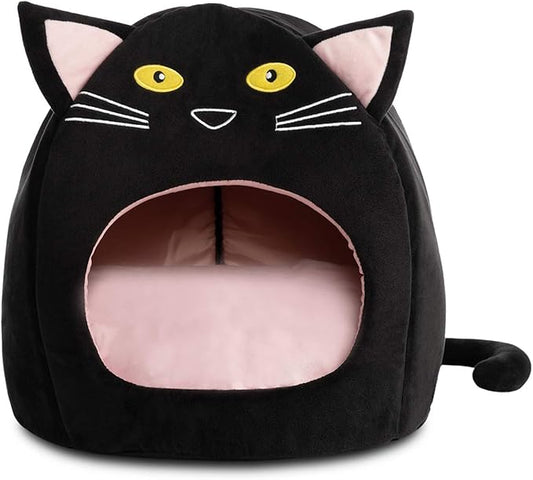 Hollypet Cozy Pet Bed Warm Cave Nest Sleeping Bed Kitty Shape Puppy House for Cats, 17 x 17 inches, Black
