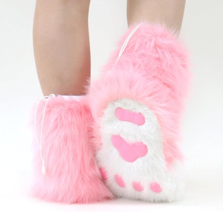Animal Fuzzy Slippers Bear Cat Wolf Dog Fox Fursuit Feet Paw Claw Shoes Furry Boots Costume Accessories for Adult Kids