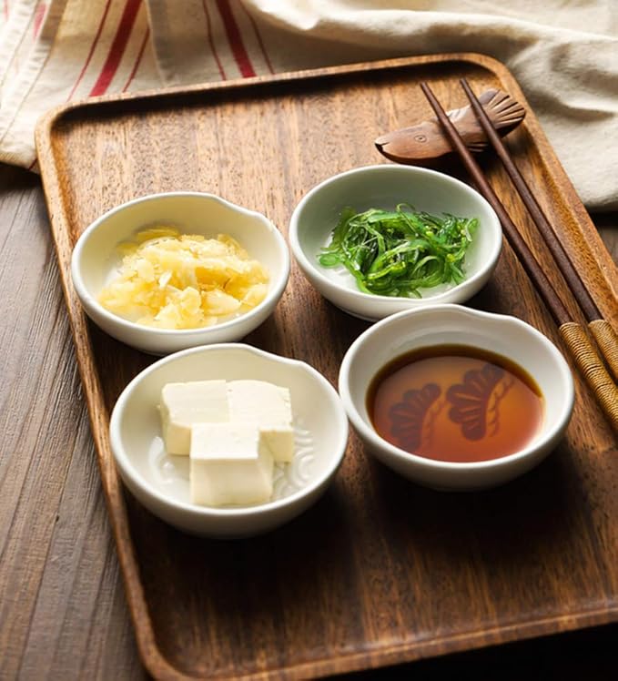 4pcs Ceramic Japanese Relief Seasoning Dishes Relish Plate Appetizer Plates,3inches