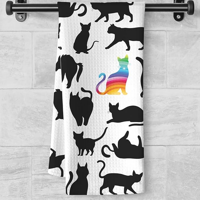 Cat Hand Towel, Black, Polyester, 23.62*15.74 Inches, 16 Pack
