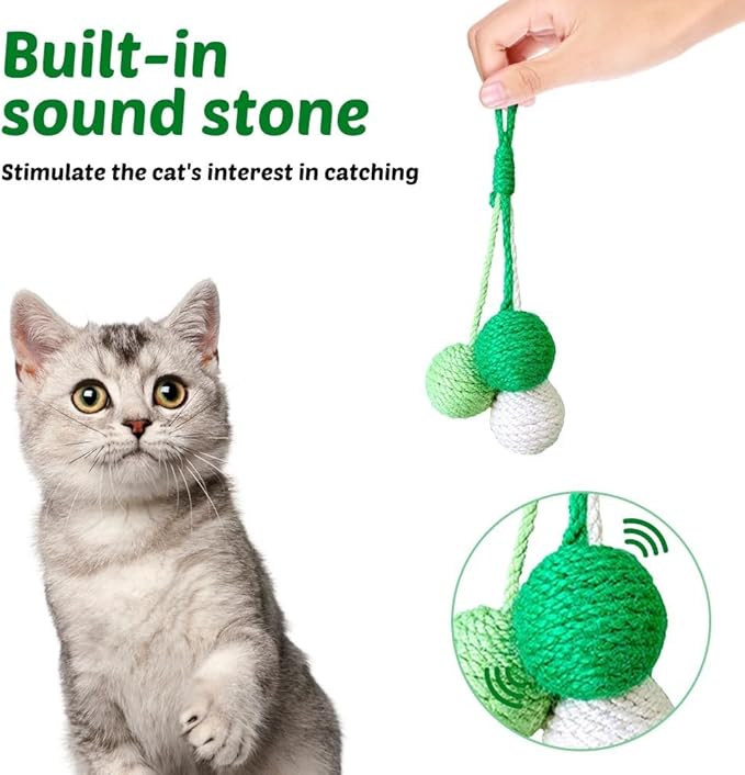MiOYOOW Cat Toy Sisal Ball, Tricolor Hanging Cat Balls Handmade Cat Scratcher Ball Interactive Toy for Indoor Cats Kittens