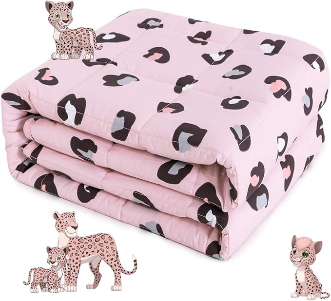 Sivio Weighted Blanket - 100% Cotton Weighted Blanket 3 lbs 36 x 48 inches, Washable Breathable Soft Heavy Blanket for Home and School Nap, Pink Leopard