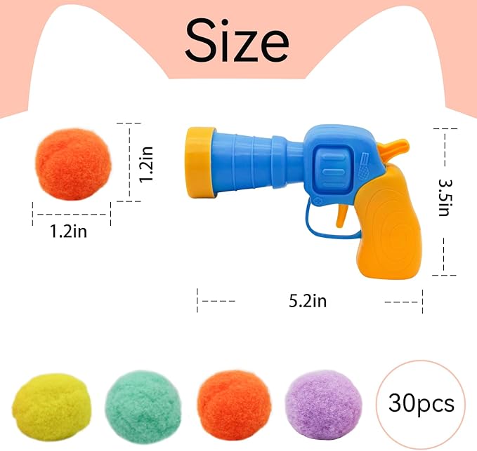 Andiker Cat Toy Balls Set, 30pcs Plush Cat Pom Pom Balls & a Plastic Cat Fetch Toy Launcher Set for Cat Catch and Fetch Interactive Cat Toy with Colorful Cat Balls for Indoor Cat (30 balls+1 launcher)