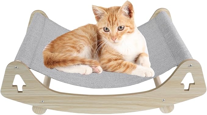 Cat Bed, Breathable Linen Cat Beds for Indoor Outdoor Cats, Elevated Wooden Hammock 21.9 X 15 Inch Pet Furniture for Kitty Puppy Bunny Rabbit Small Animal