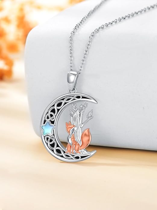 Black Cat/Dragon/Fox/Wolf Necklace 925 Sterling Silver Celtic Moon Pentagram Pendant Gothic Jewelry Goth Halloween Gifts for Women