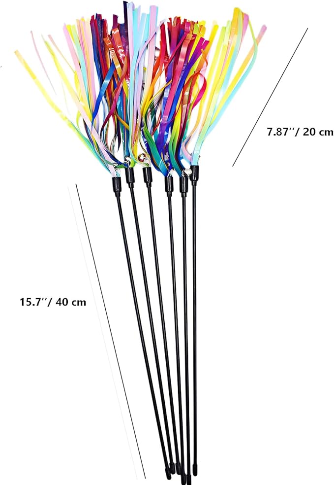 IUHKBH Cat Wands, 6 PCS Interactive Cat Teaser Wand with Sound Tassel and Bell Colorful Cat Toy