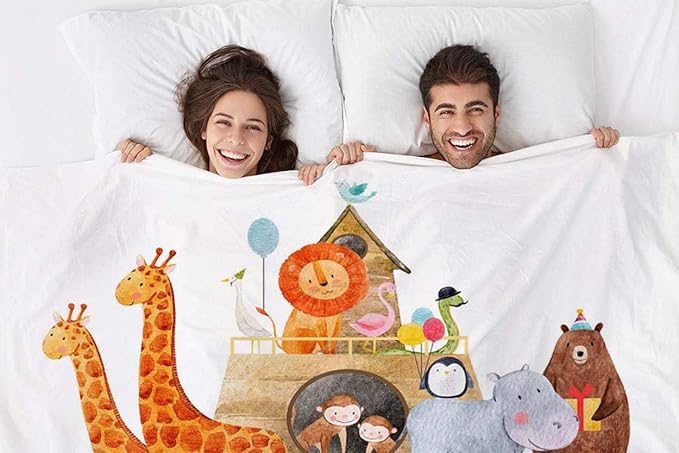 Mugod Ship with Animals Throw Blanket Children's Watercolor Illustration of a Cute Noah's Ark with Animals Decorative Soft Warm Cozy Flannel Plush Throws Blankets for Baby Toddler Dog Cat 30 X 40 Inch