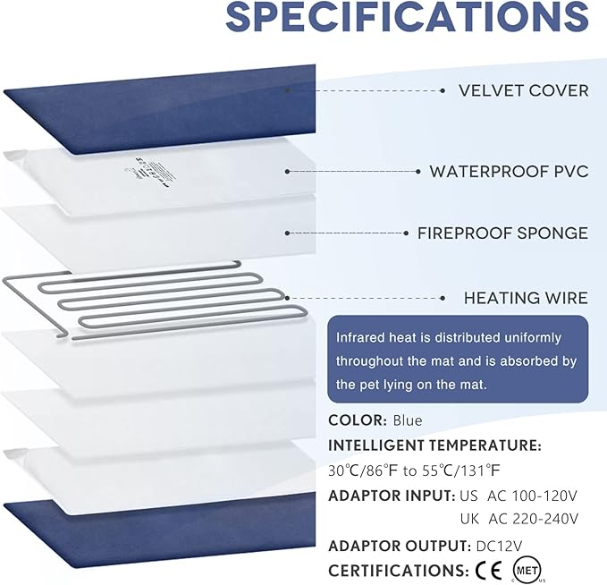 Pet Heating Pad Temperature Adjustment Dog Heating Pad Anti-bite Puppy Heating Pad with Timer Cat Heating Pad Indoor Waterproof Pet Warming Pad Electric Heated Bed Mat Dog