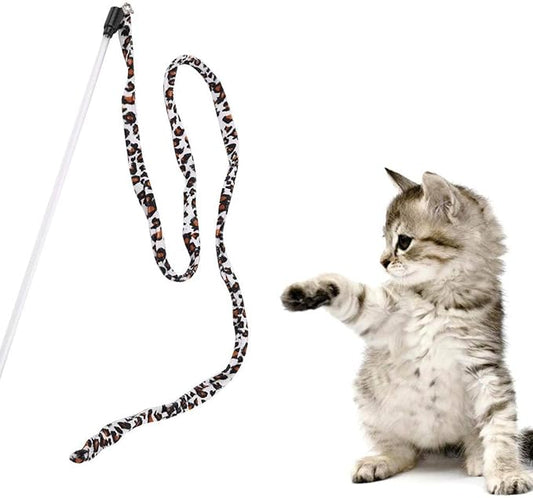 Naroote Cat Wand Toy, Teaser Toy, Interactive Cat Teaser Wand String Toy, Cat Funny Toy Teaser Wand Leopard Print Tail with Bell for Cats Pets