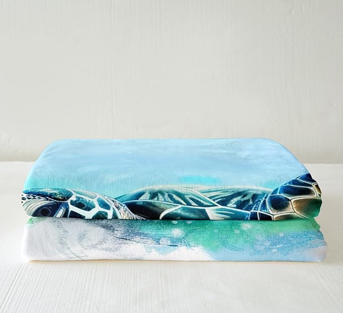 Turtle Throw Blanket Kids 3D Turtles Teal Sea Sherpa Blanket Soft Fleece Blanket Ultra Soft Ocean Marine Tortoise Blue Sea Animals Blanket Gifts for Turtle Lovers Couch Bed Chair Sofa King 87"x95"