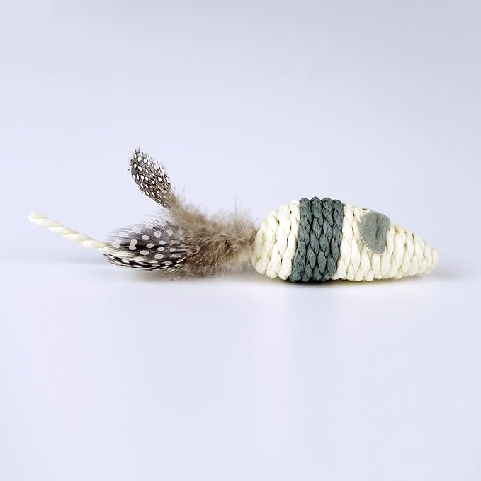 Cat Toys Set with Paper Rope & Feathers Ball and Mouse - 2 Pack, Interactive Toys for Indoor Cats,Kittens