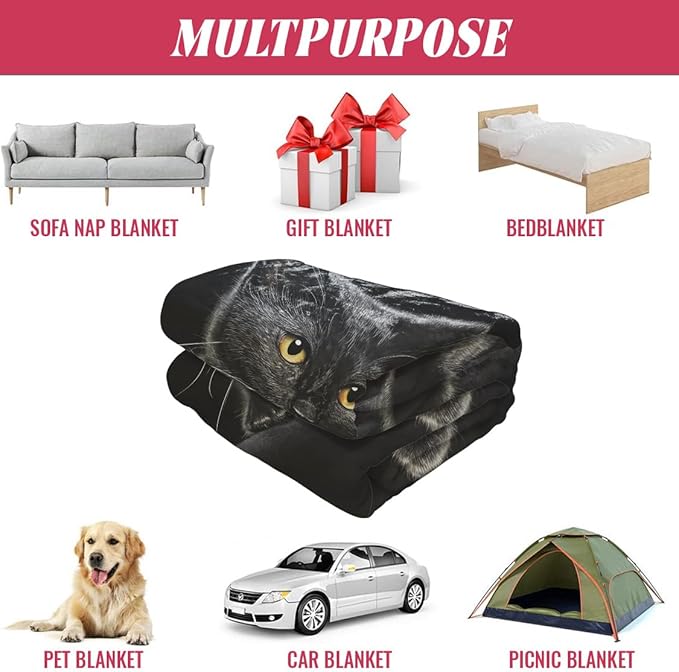 HommomH 60"x80" Blanket Soft Fluffy Flannel Fleece Throw Black Cat